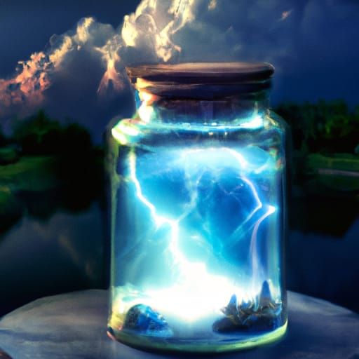 Glowing Thunderstorm in Crystal Jar by Lake