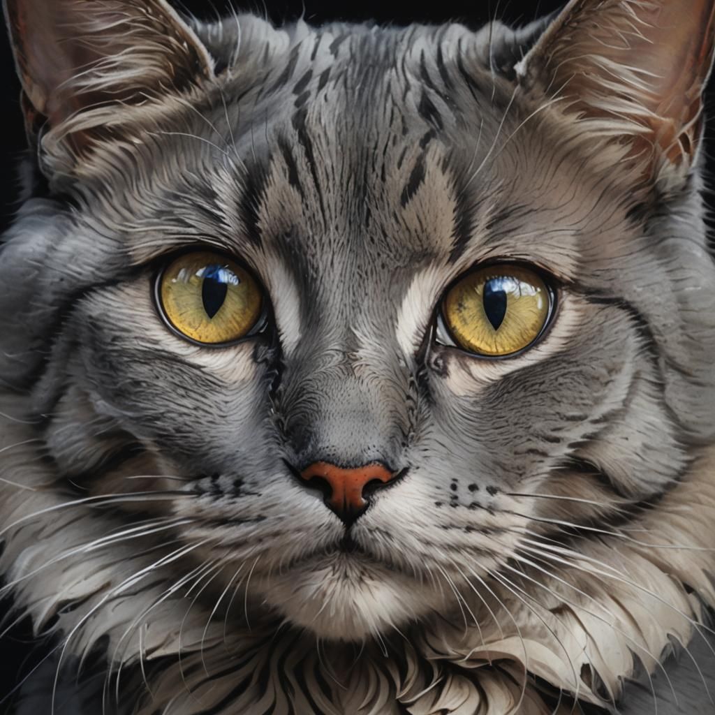 Gray Cat Portrait in Chiaroscuro Style