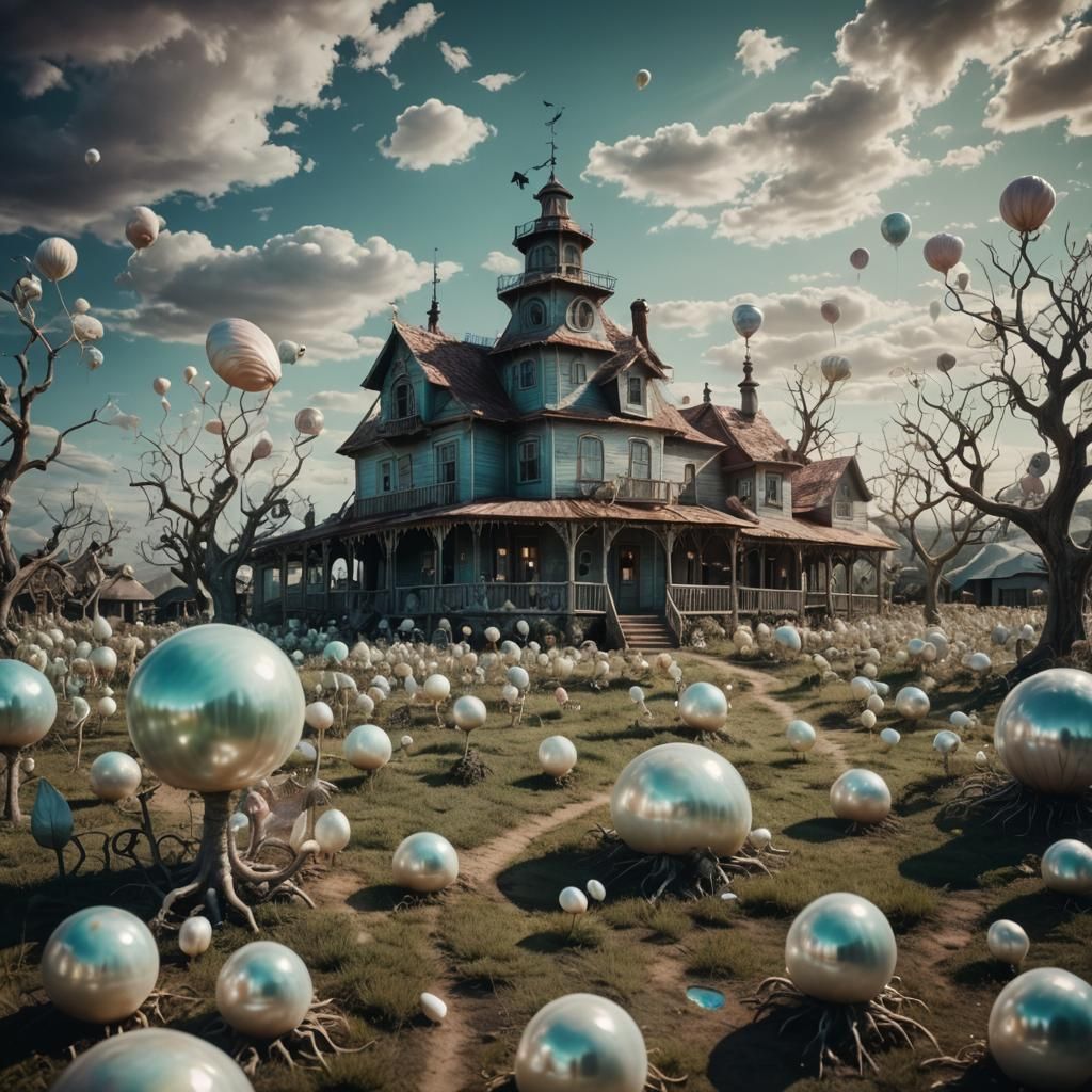 Iridescent Mother of Pearl Farm in Burtonesque Style