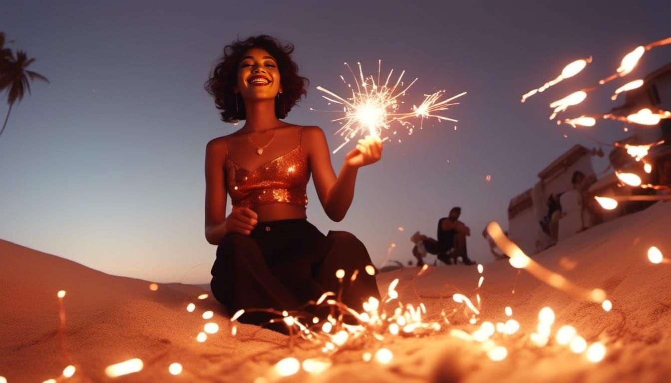 Smiling Genie Girl Sparkler in 70s Anaglyph Style