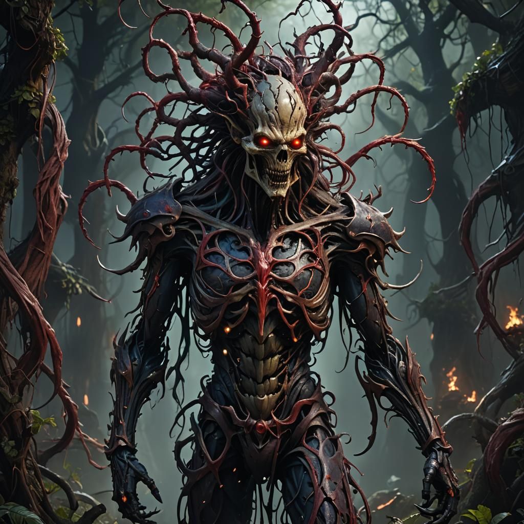 Nightmarish Humanoid Figure with Gory Tendrils