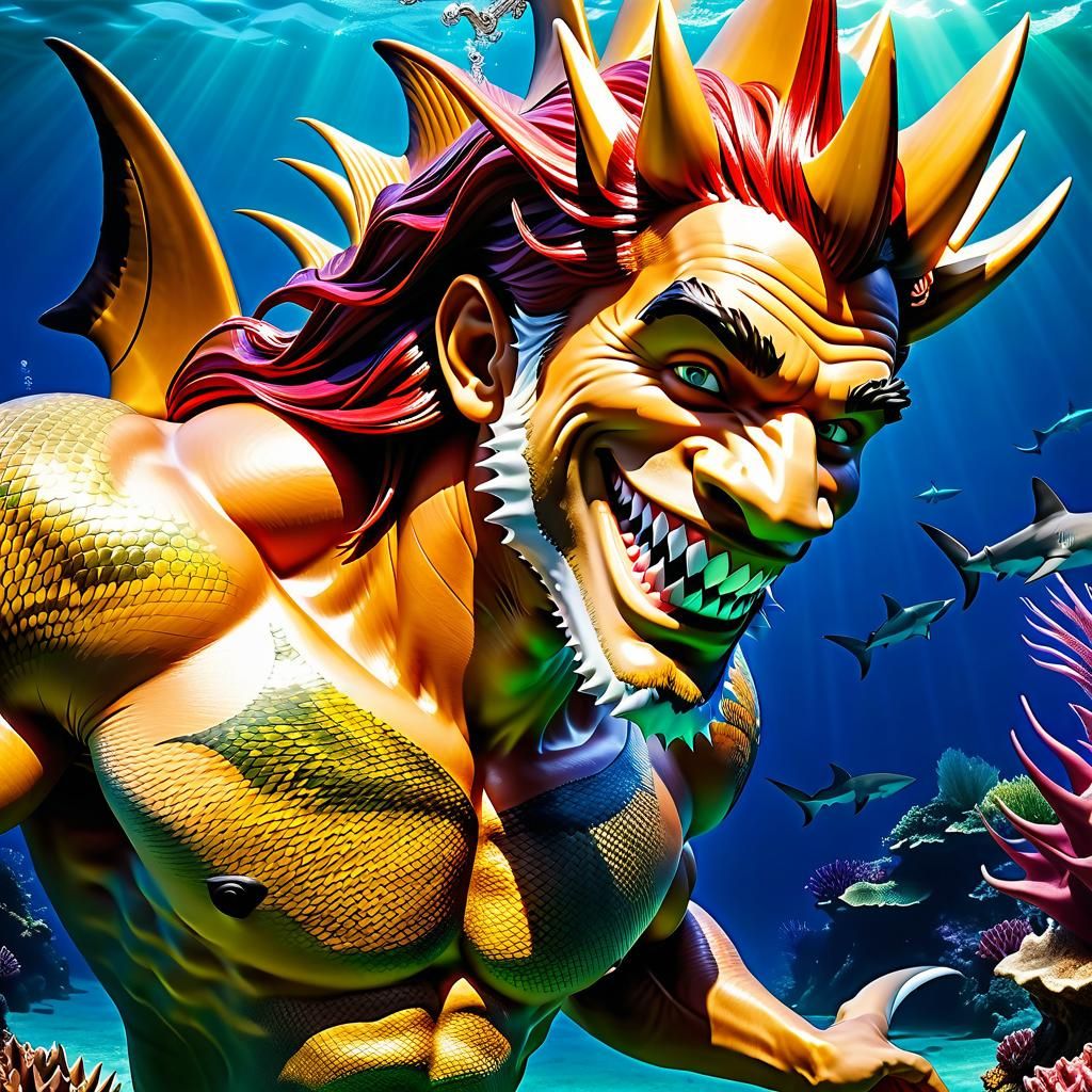 Hyperrealistic Male Mermaid with Shark Features