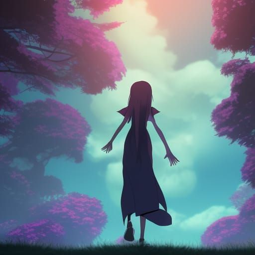 Dark Witch Back View in Anime Style