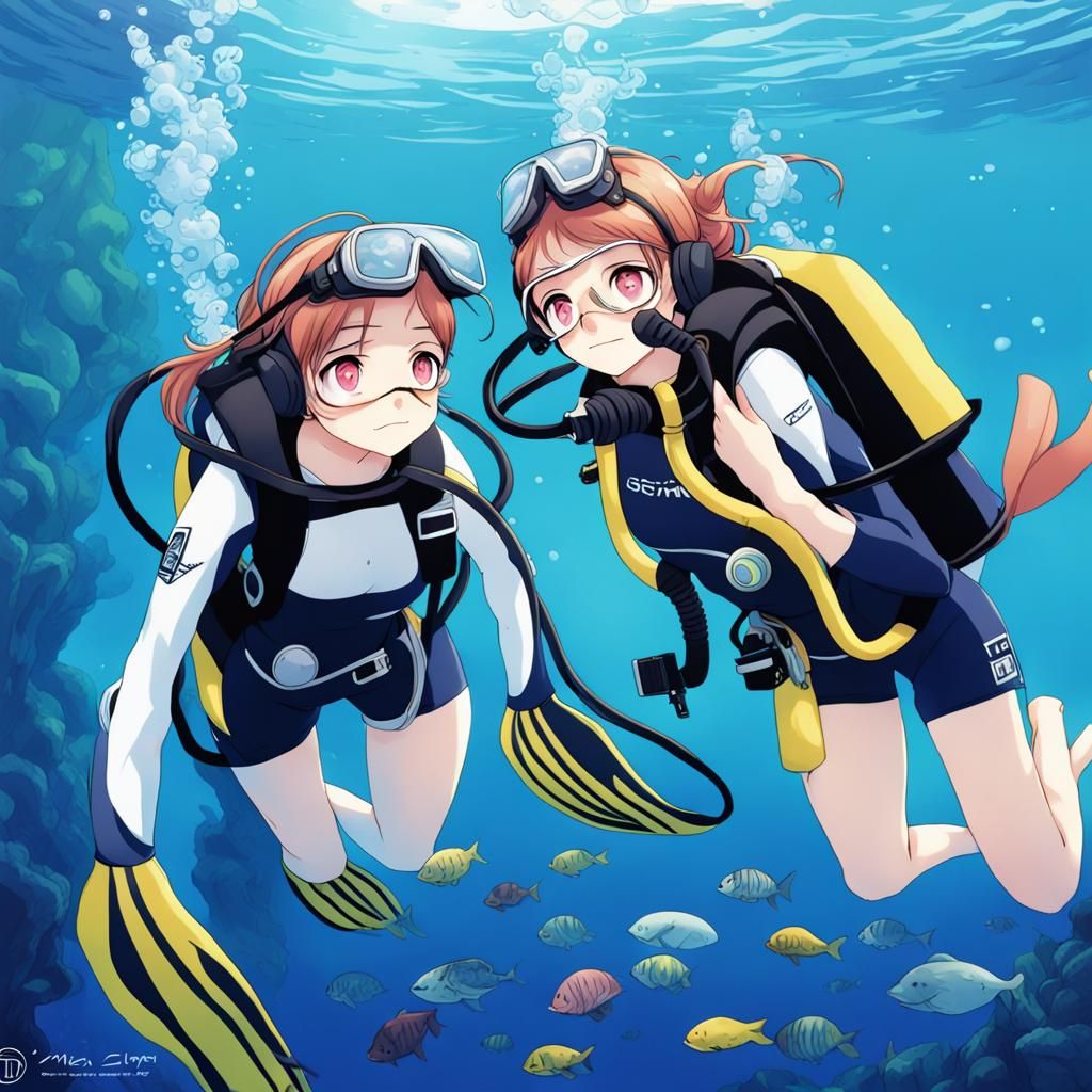 Girls Scuba Diving in Anime Style