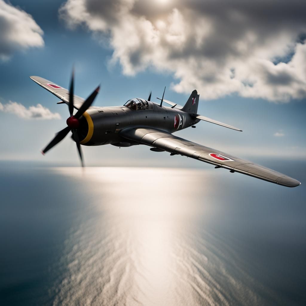 Mitsubishi A6M8 Reisen Flying Over the Sea