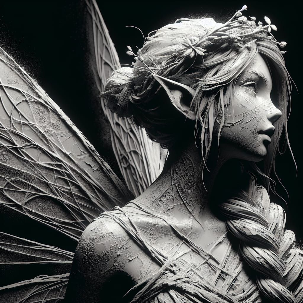 Hyper-Realistic Celtic Fairy Portrait in Black and White
