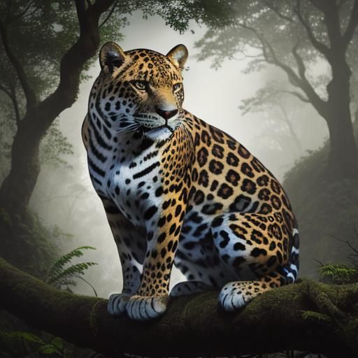 Majestic Jaguar in Forest: Hyperrealistic Image