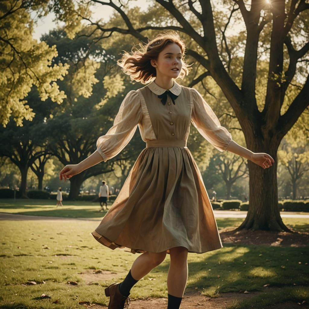 Boy in Dress with Windblown Skirt: Vintage Film Aesthetic
