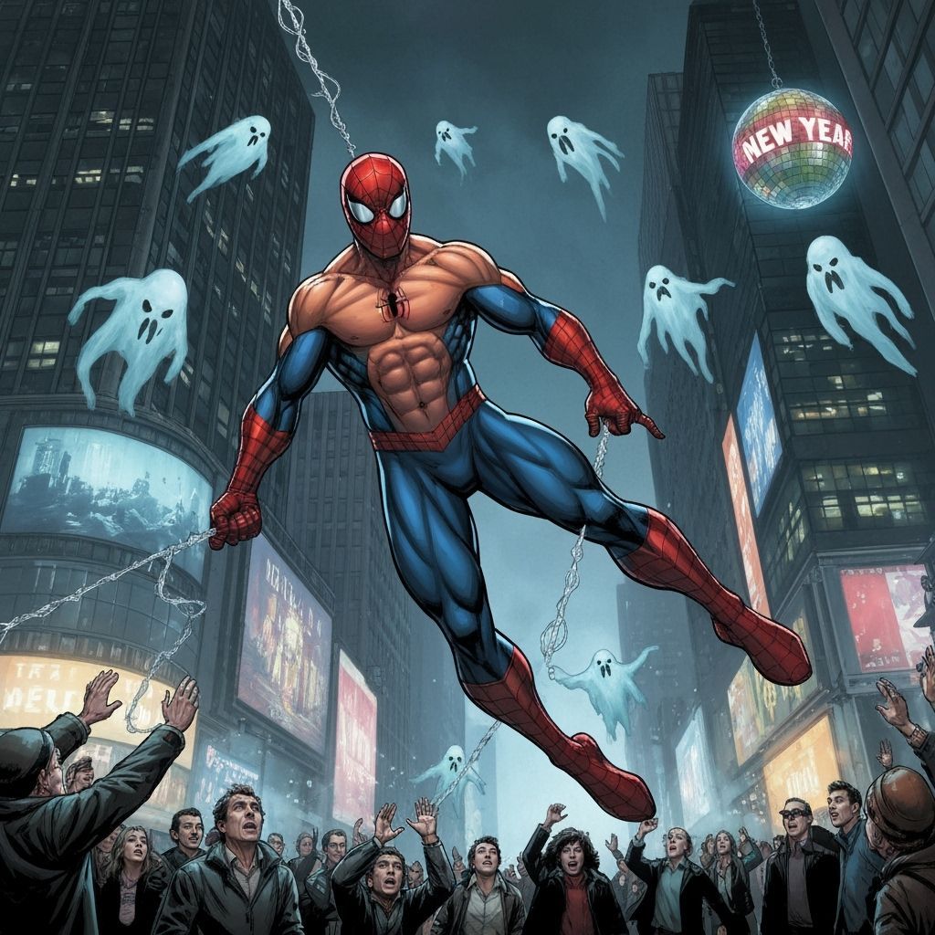 Muscular Spider-Man Swings Over Times Square Fighting Ghosts