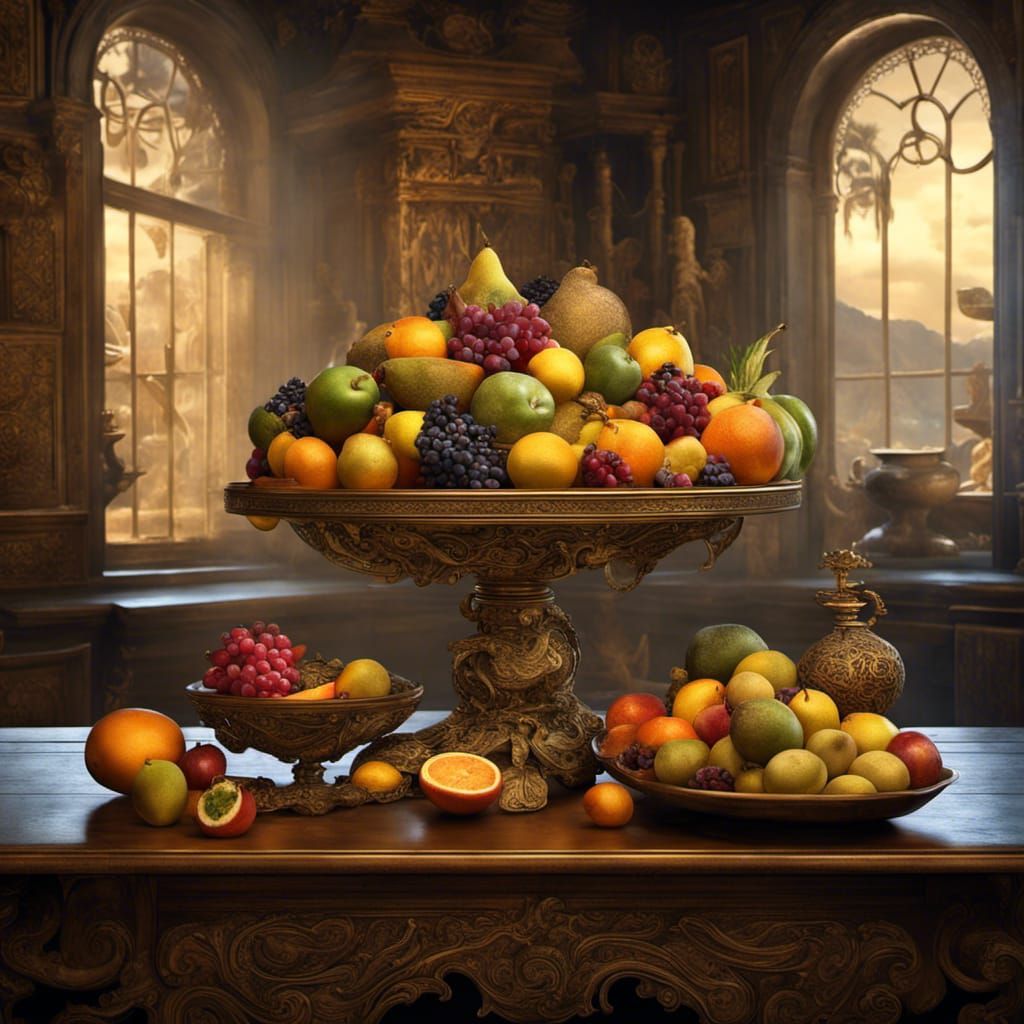 Exotic Fruit Still Life in Art Nouveau Style