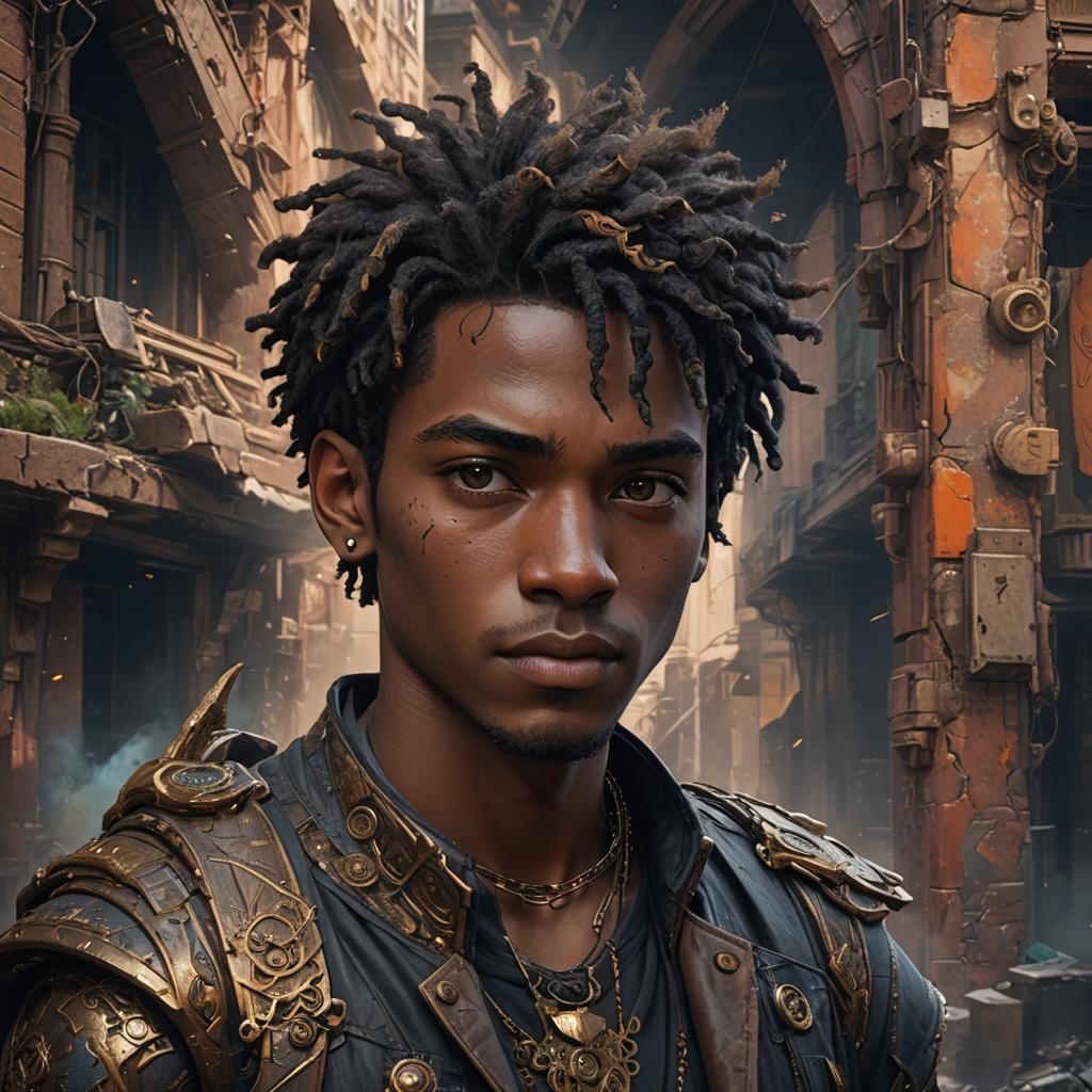 Androgynous Man with Kind Eyes: Detailed Matte Painting