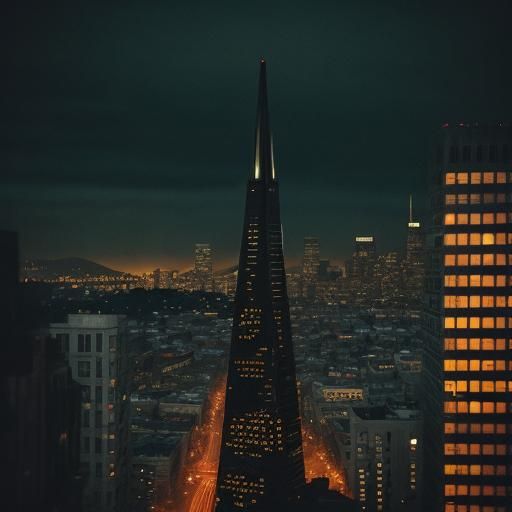 San Francisco Skyline at Night in Film Noir Style