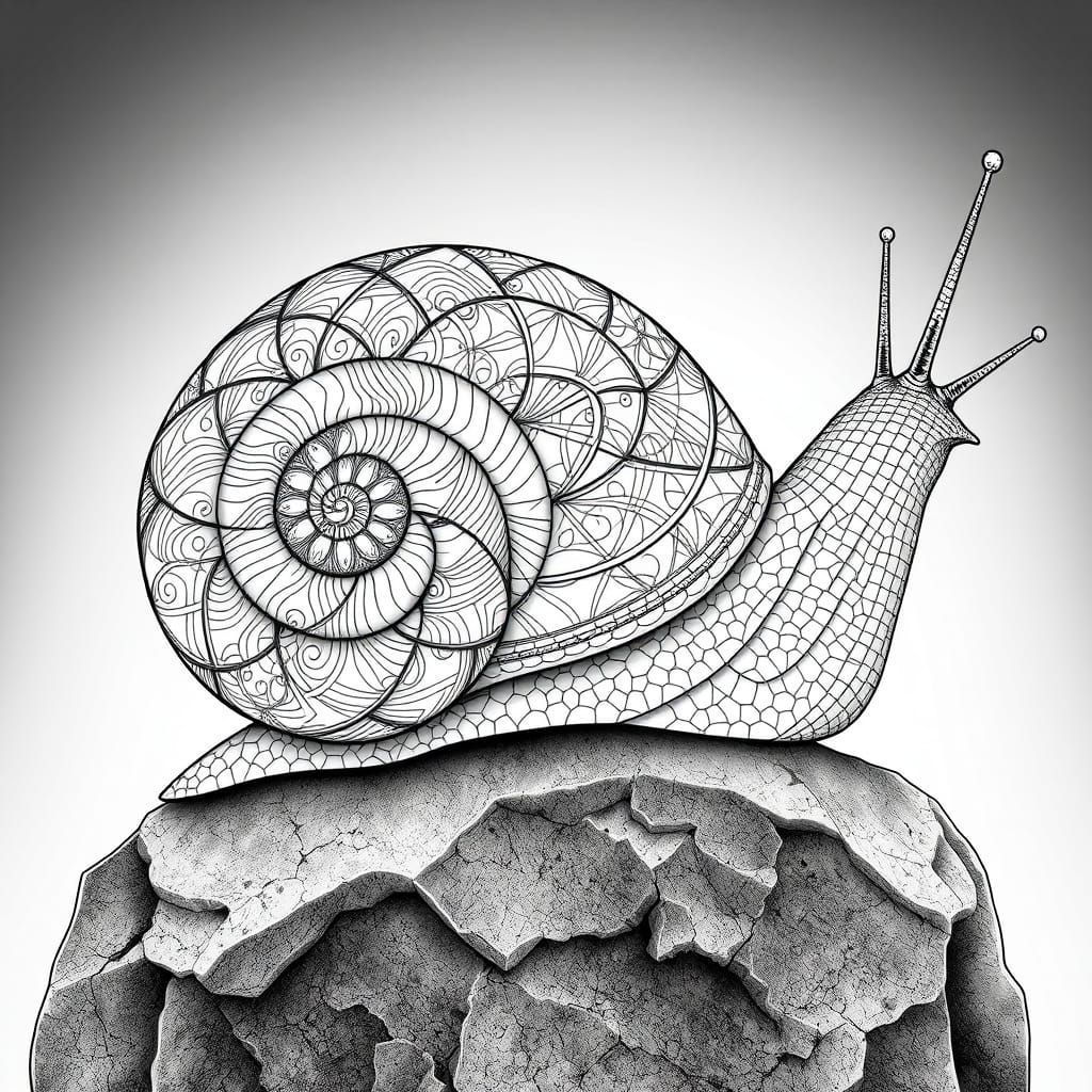 Symmetrical Art Nouveau Snail with Geometric Patterns