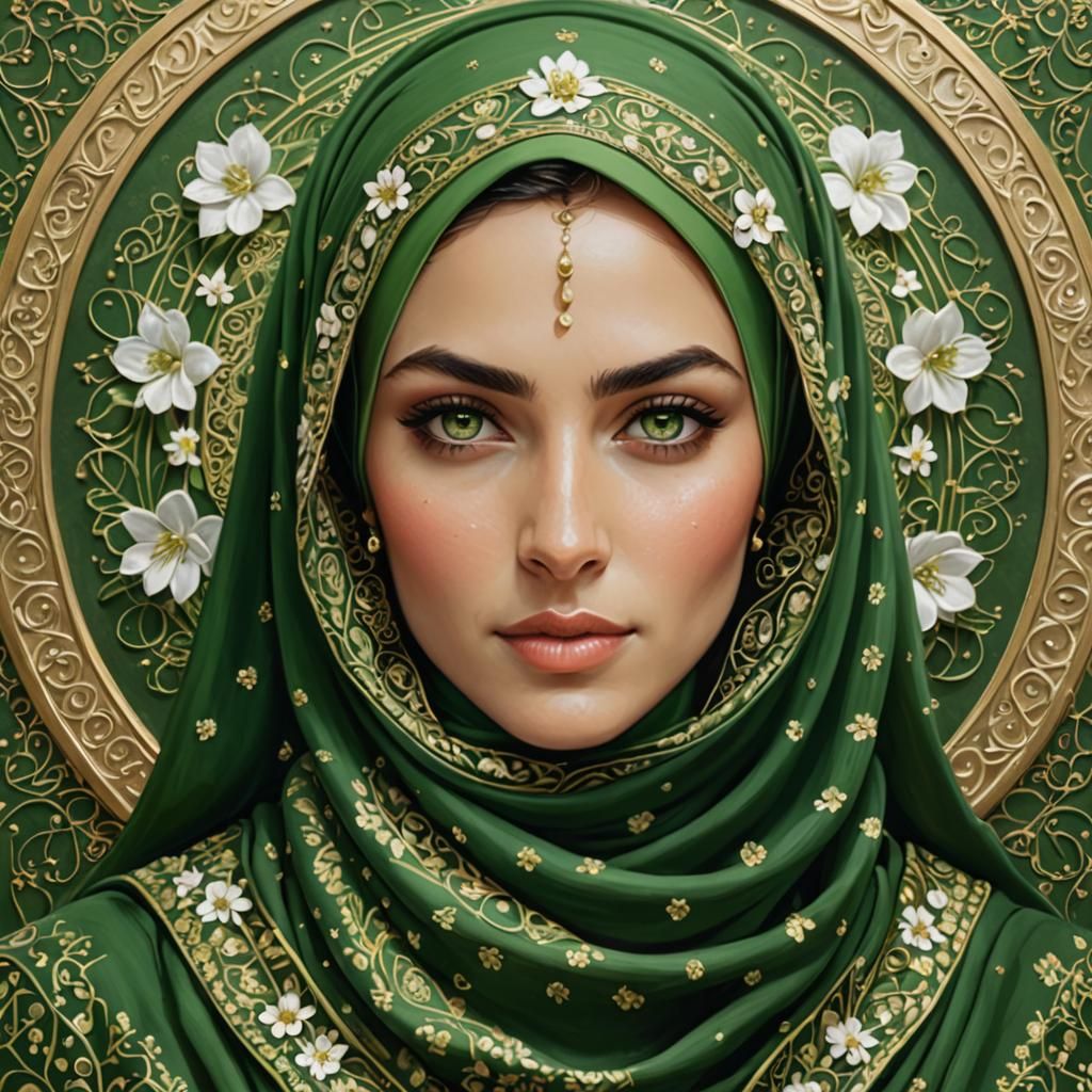 Green-Eyed Woman in Hijab: Photorealistic Portrait