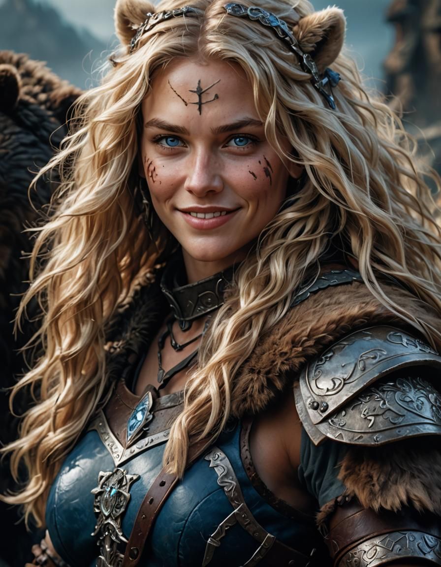 Barbarian Woman Portrait in Dark Fantasy Style