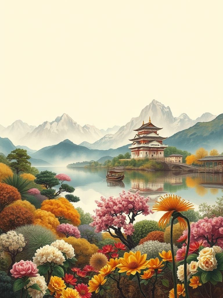 Luminous Garden Paradise in Vibrant Post-Impressionist Style