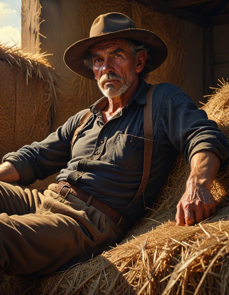 Dramatic Portrait of Farmer in Oil Painting Style