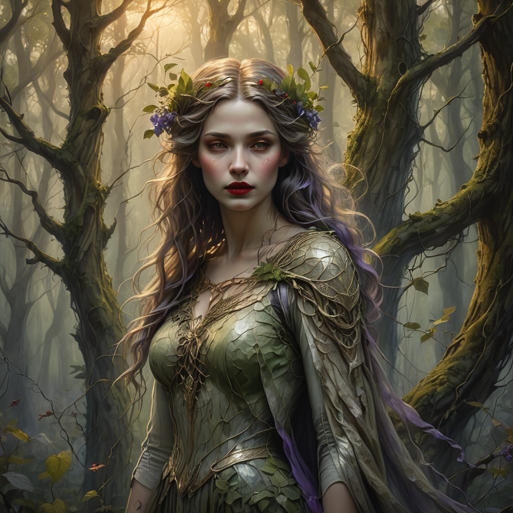 Angelic Woman in Woods: Dreamlike Pencil Sketch