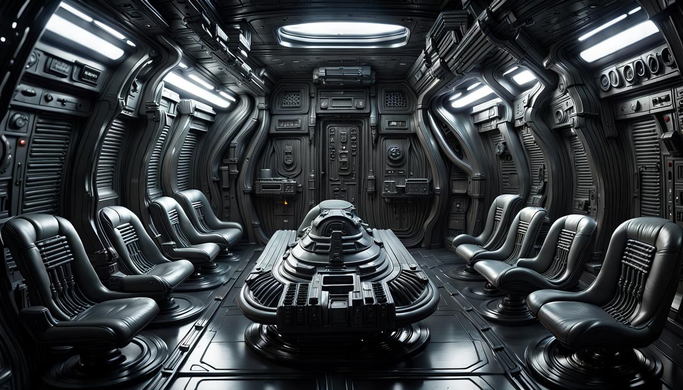 Nostromo Interior Inspired by HR Giger in Dark Ambient Light...