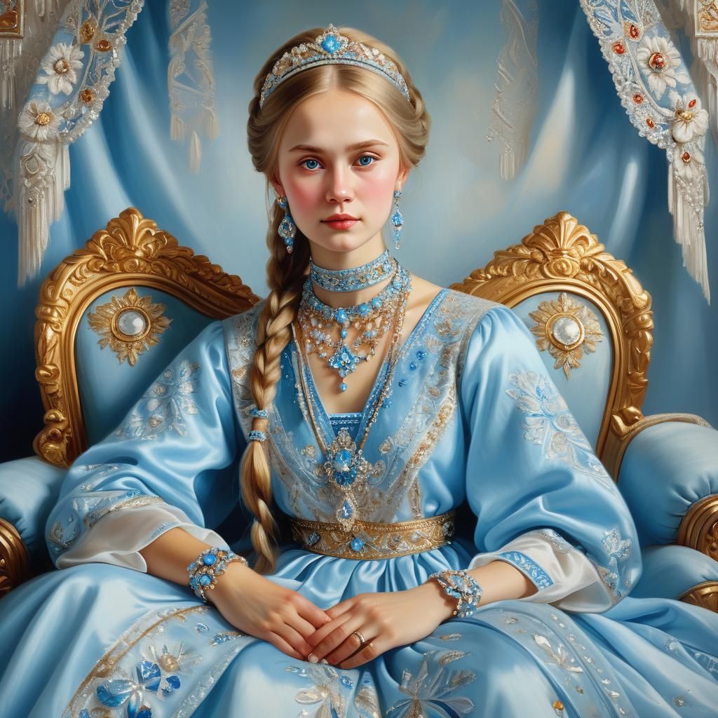 Russian Princess in Slavic Dress: Realistic Portrait