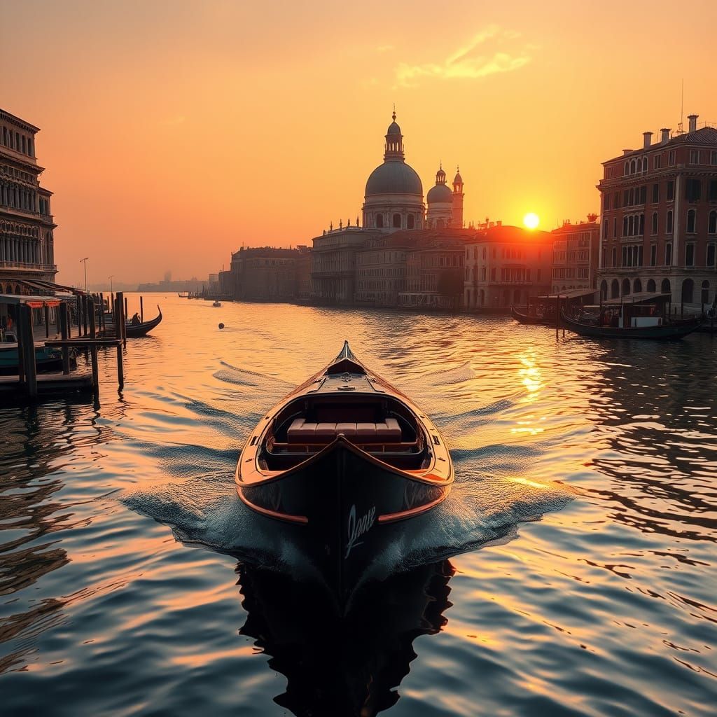 Venice Sunset Serenity: Gondola on the Lagoon