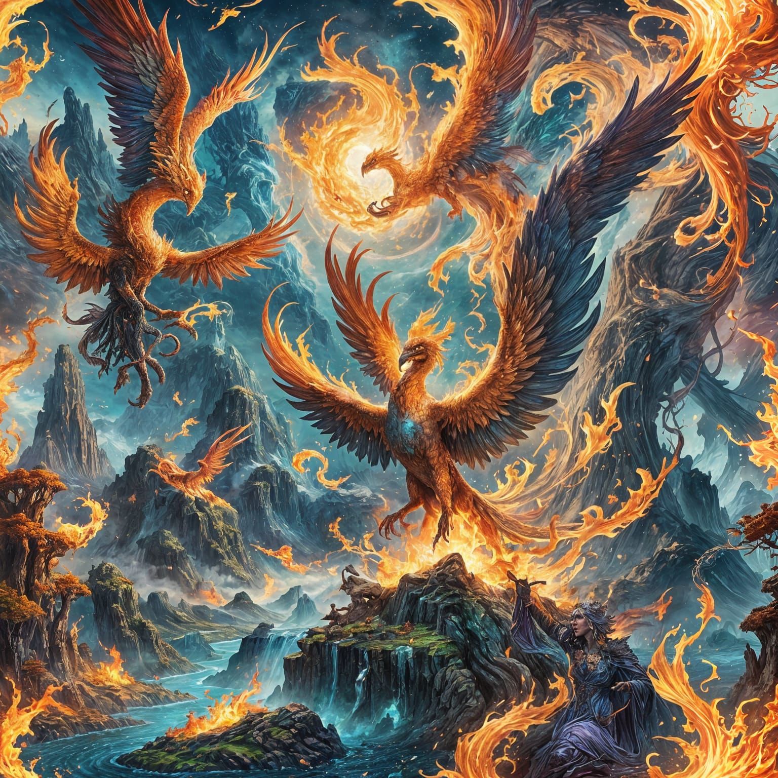 Harmonious Elemental Landscape with Mythical Creatures