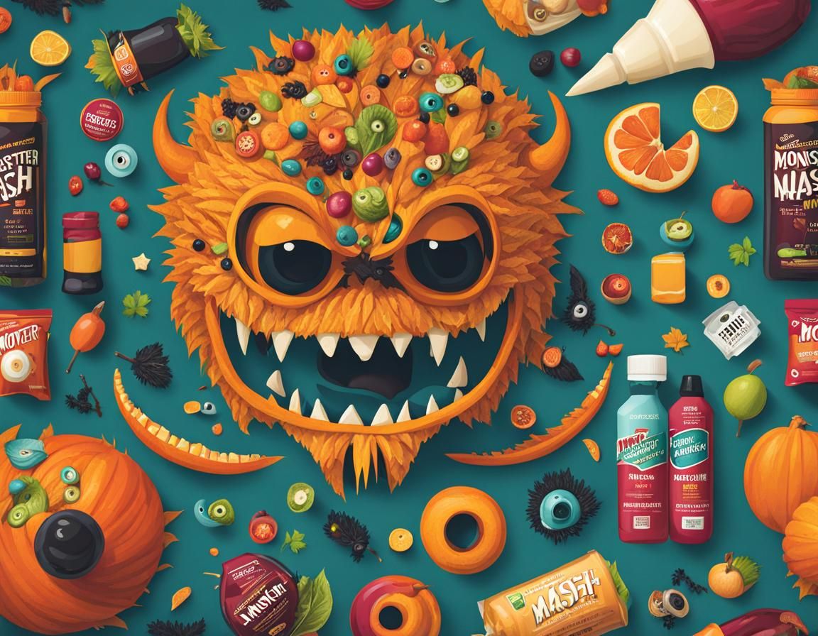 Knolling, monster mash, colorful illustration