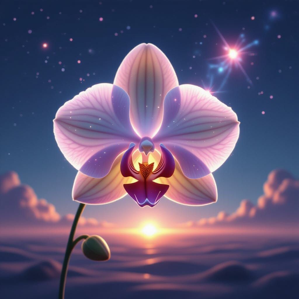 Cosmic Orchid in Ethereal Futuristic Style