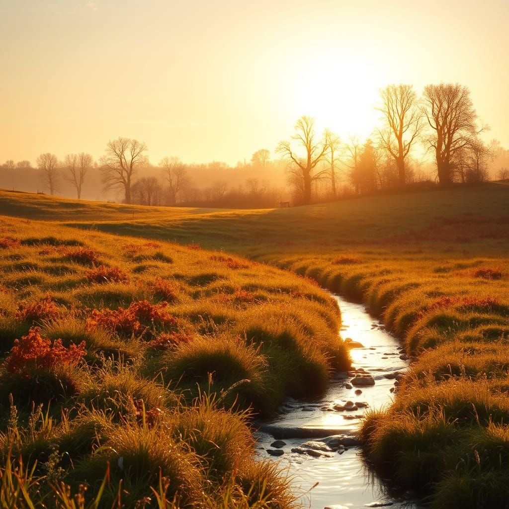 Autumn Meadow Stream in Impressionistic Style