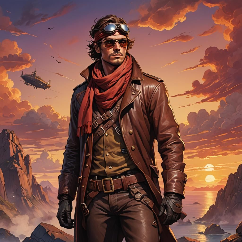 Airship Pirate Illustration on Sky Island