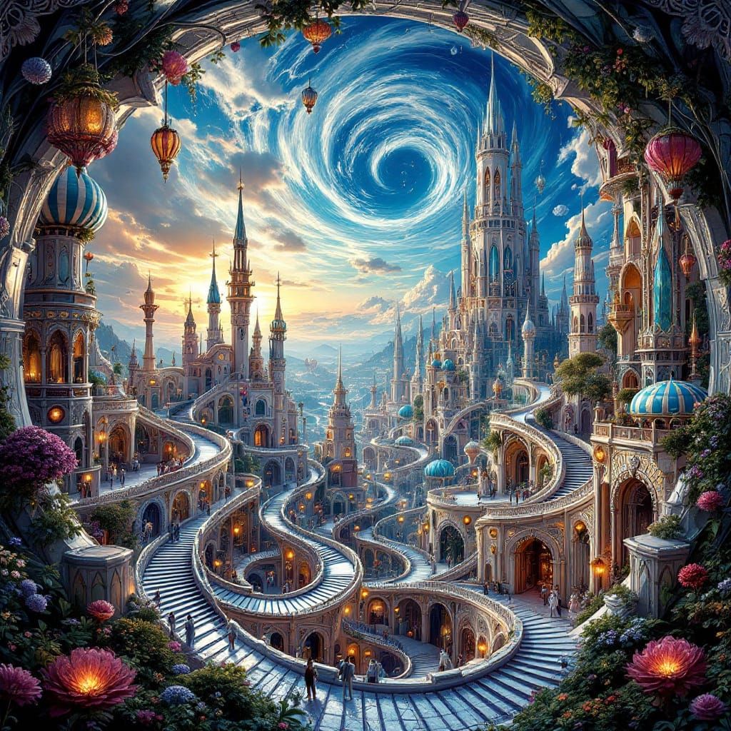 Intricate Hyperspherical Carnival Landscape in Futuristic St...