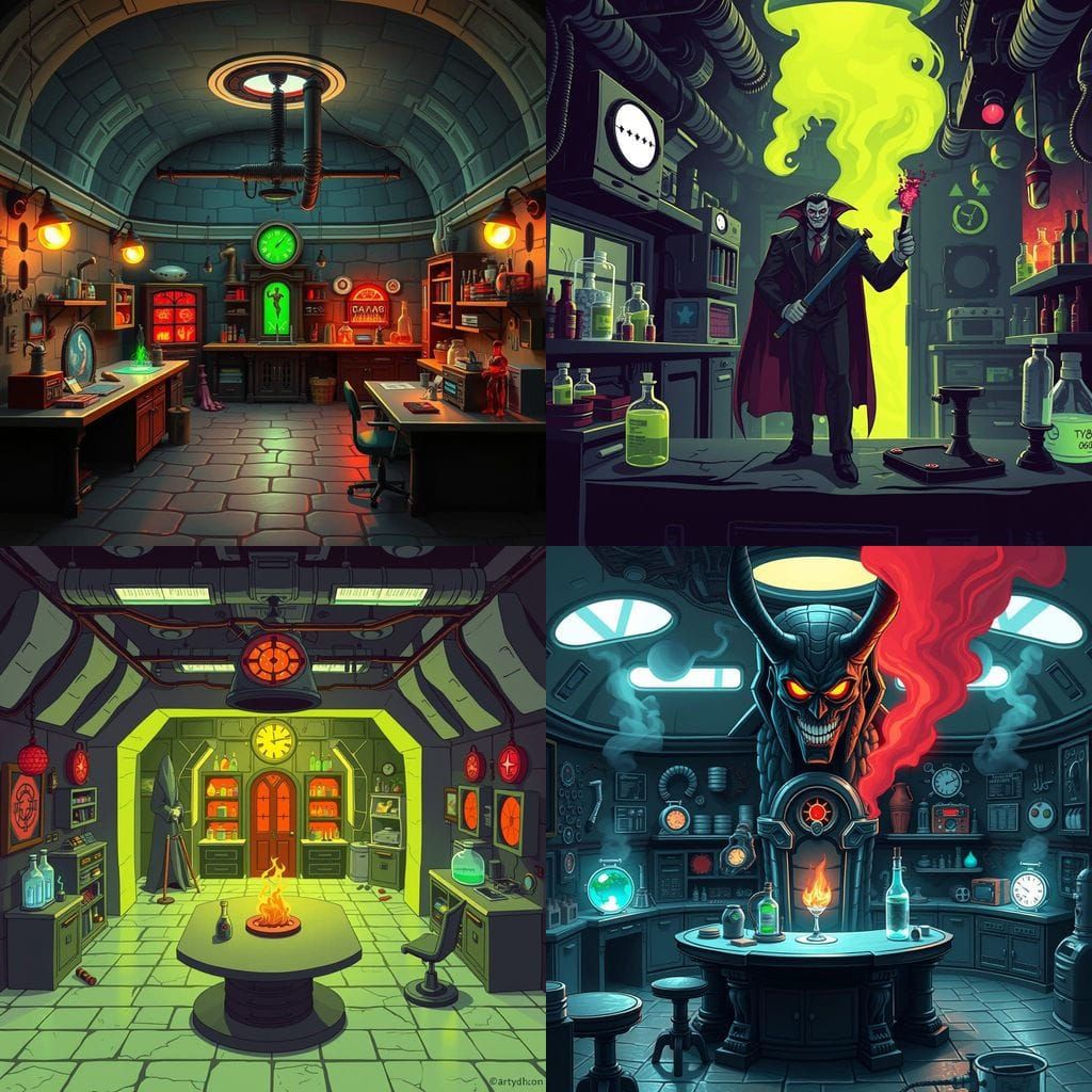 A Futuristic Supervillain Lair in Dark Cyberpunk Style