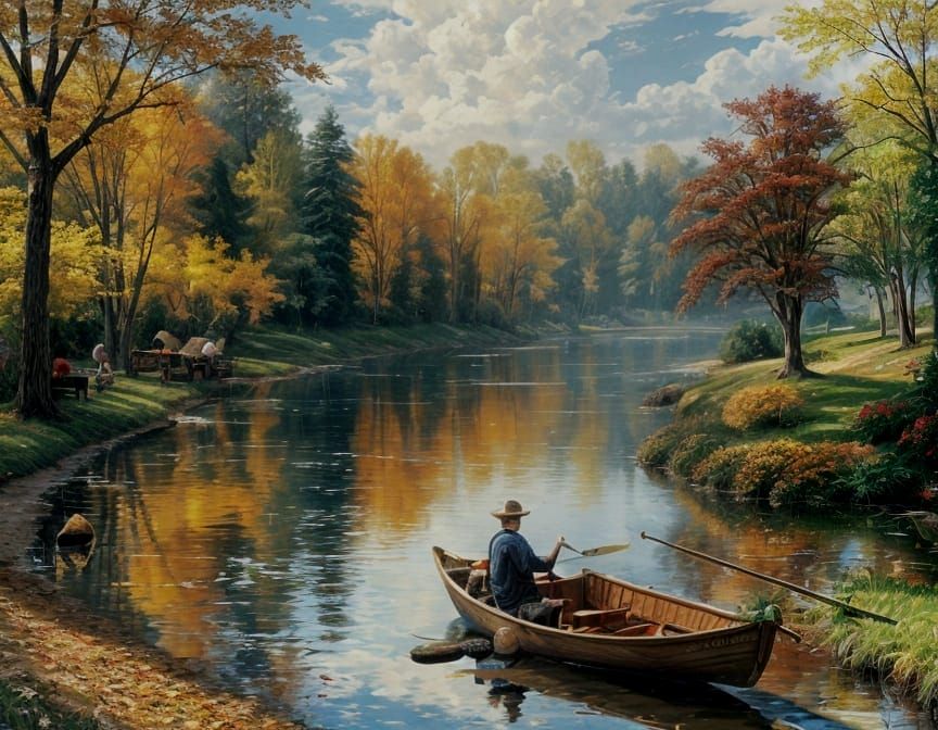 Autumn Fishing Scene: Cozy Park in 3D