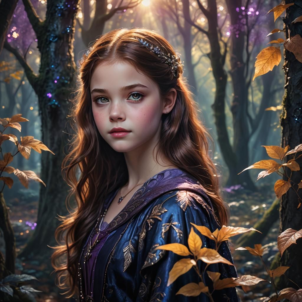 Renesmee Cullen Portrait in Mystical Forest, Art Nouveau
