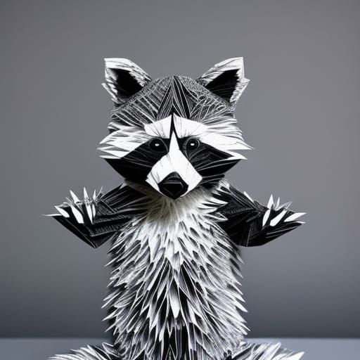 Hyperdetailed 3D Paper Art Raccoon Sculpture