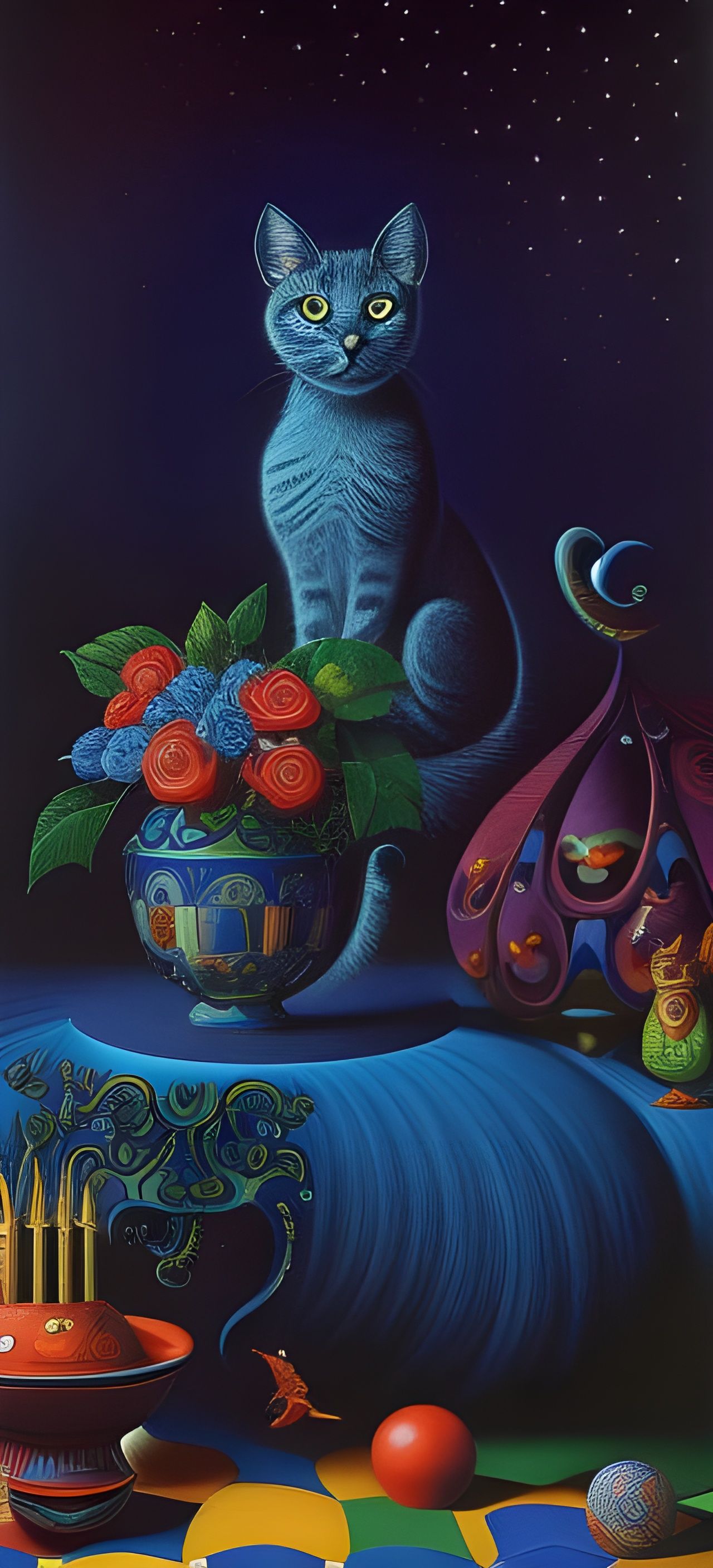 The story tale “The cat in hidden happy place” by Italian artist Luigi Serafini