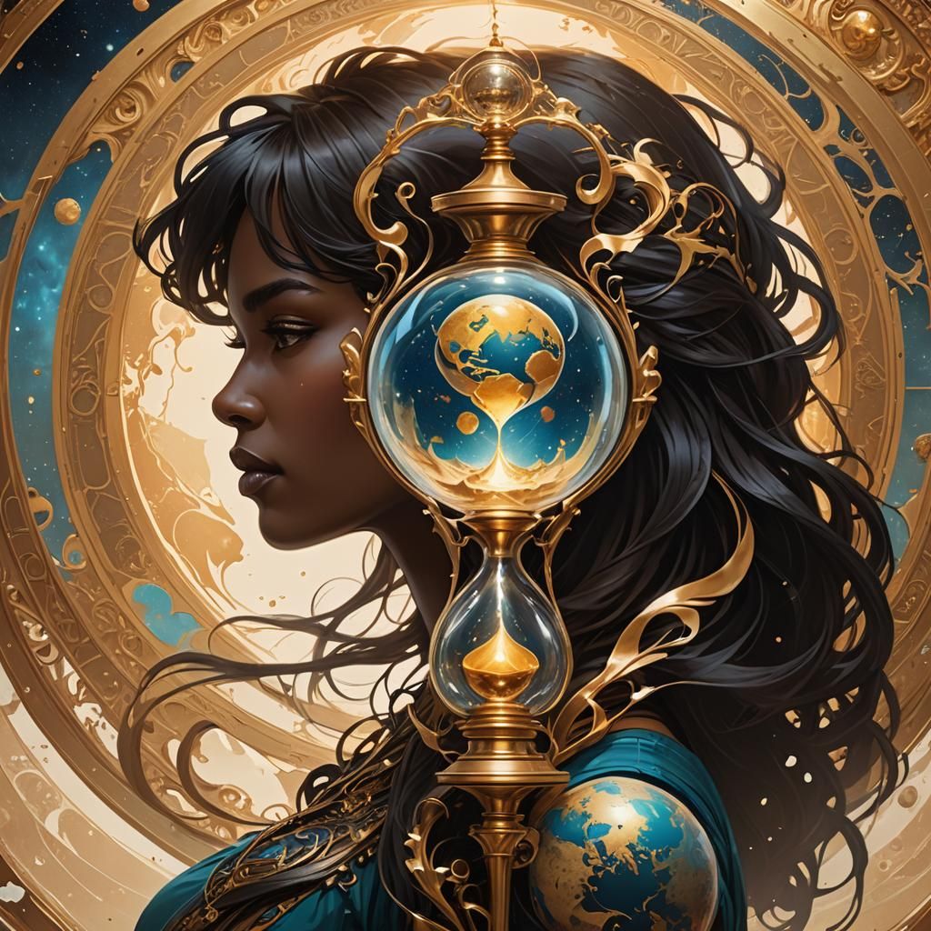 Female Silhouette Observes Earth in Art Nouveau Style