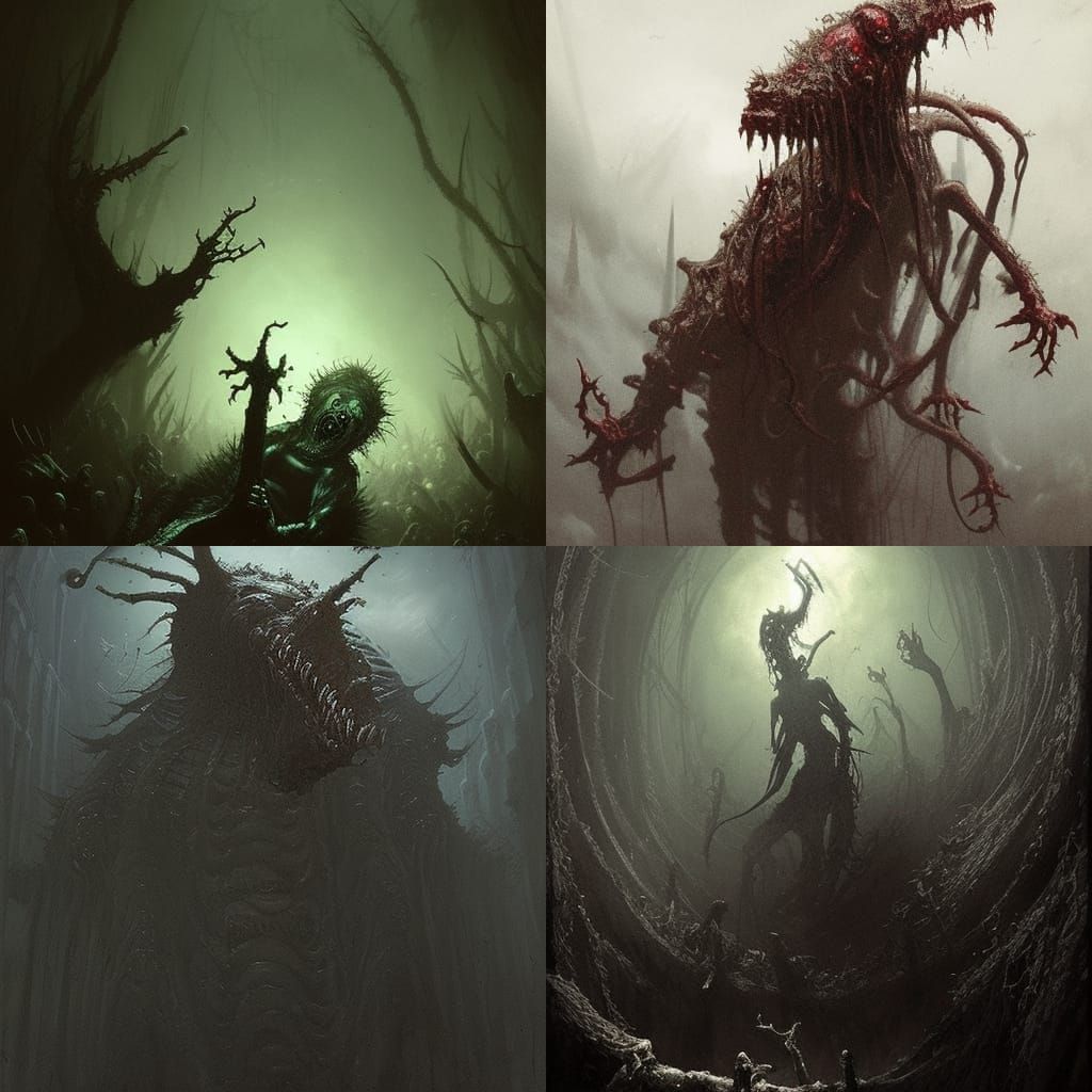 Horrifying Zombie Slug Monster in Engraving Style