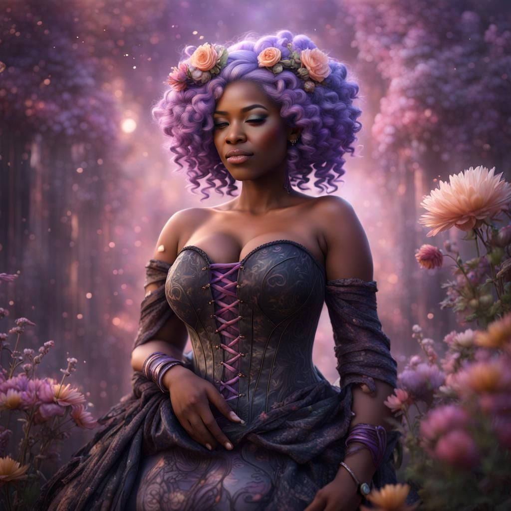 Cosmic Goddess with Braided Hair in Pastel Colors