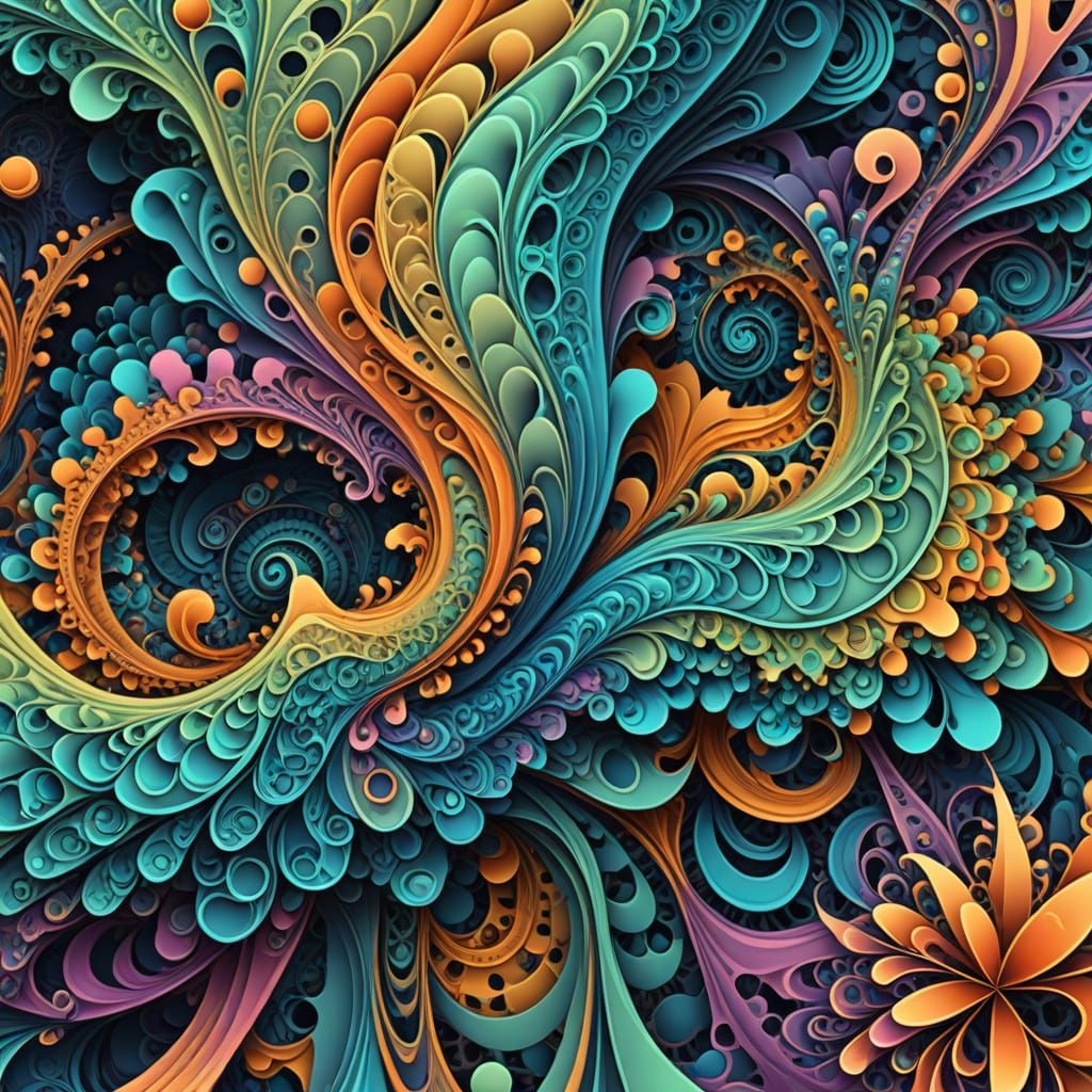 Vibrant Fractal Art in Psychedelic Zentangle Style