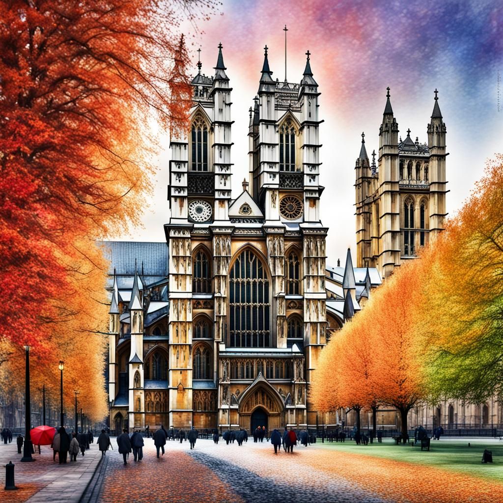 Colorful Owl at Westminster Abbey: Fantasy Watercolor