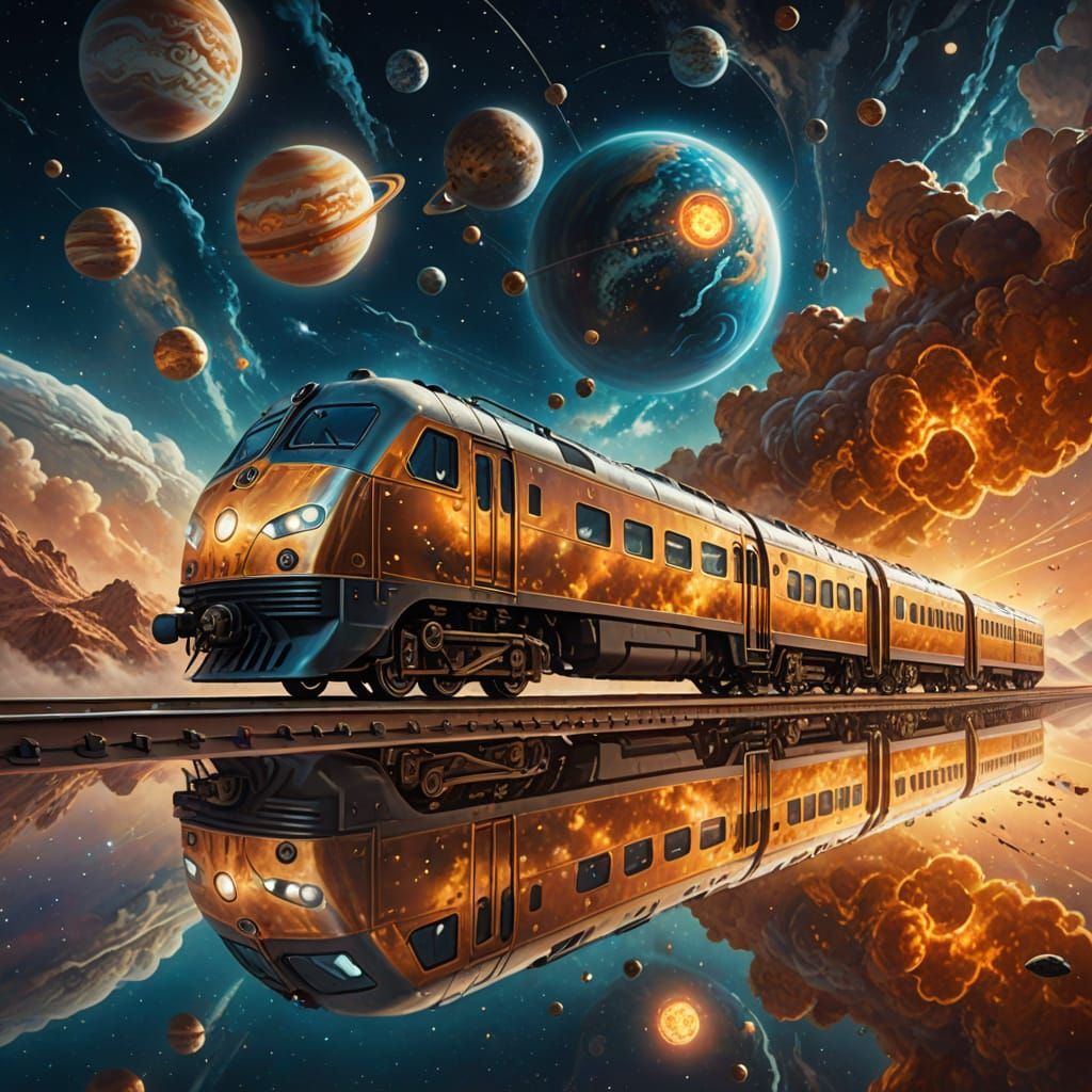 Cosmic Train Floats in Space: Surreal Digital Art