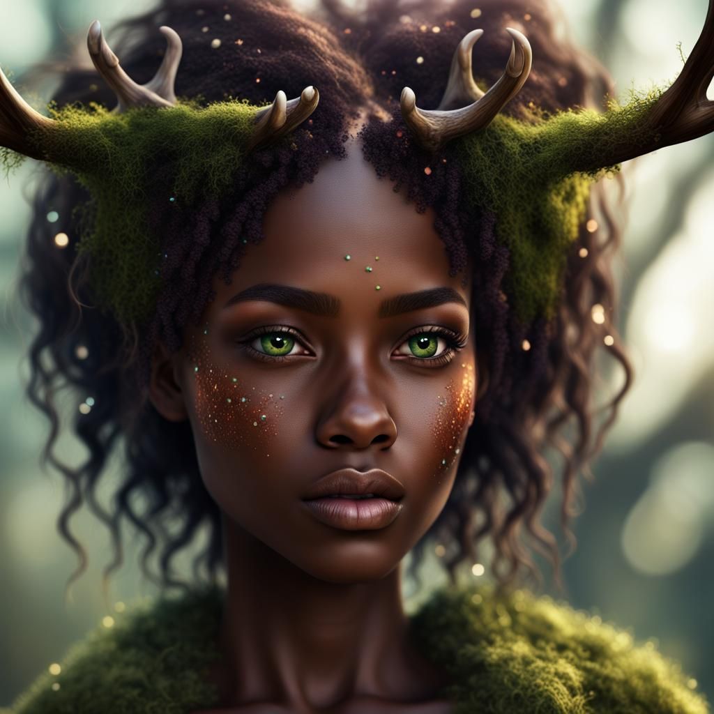 Woman with Moss Hair and Galaxy Eyes