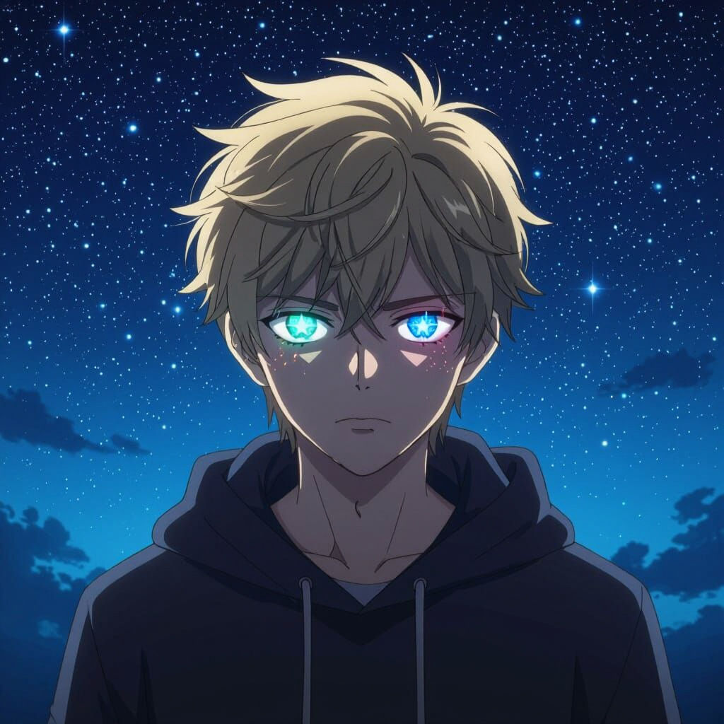 Anime Male Character with Starry Eyes