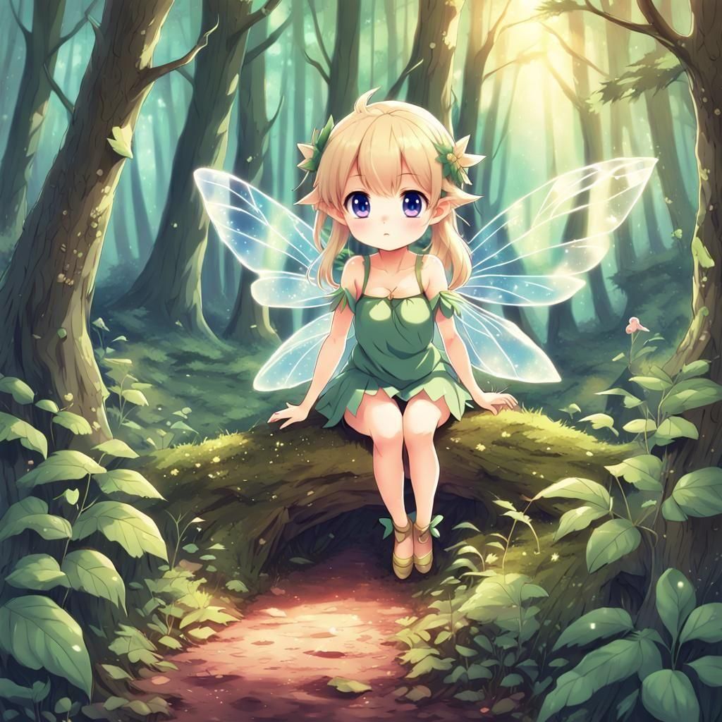 Lost Fairy in Anime Style Forest