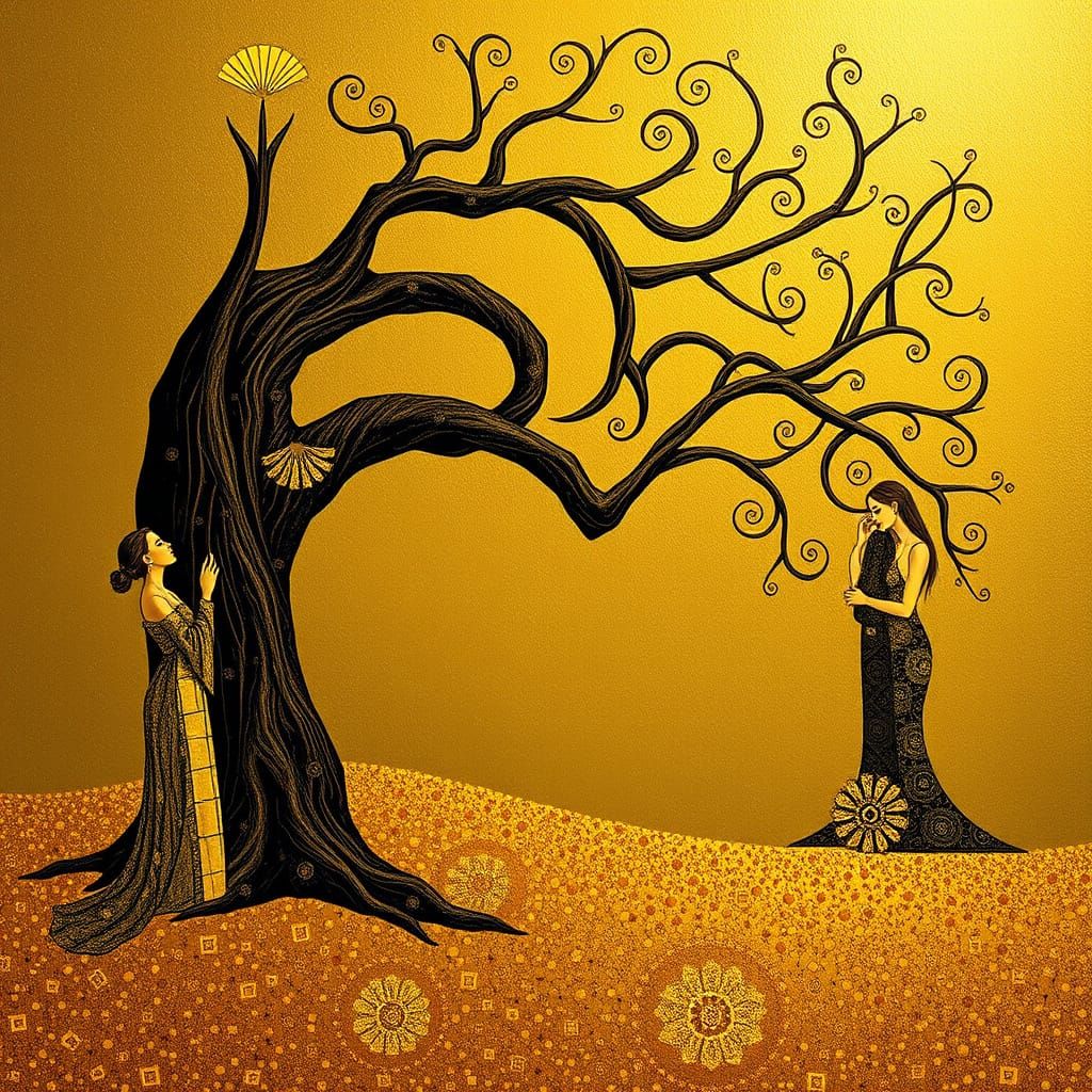 Surreal Golden Tree of Life Landscape in Byzantine and Art N...