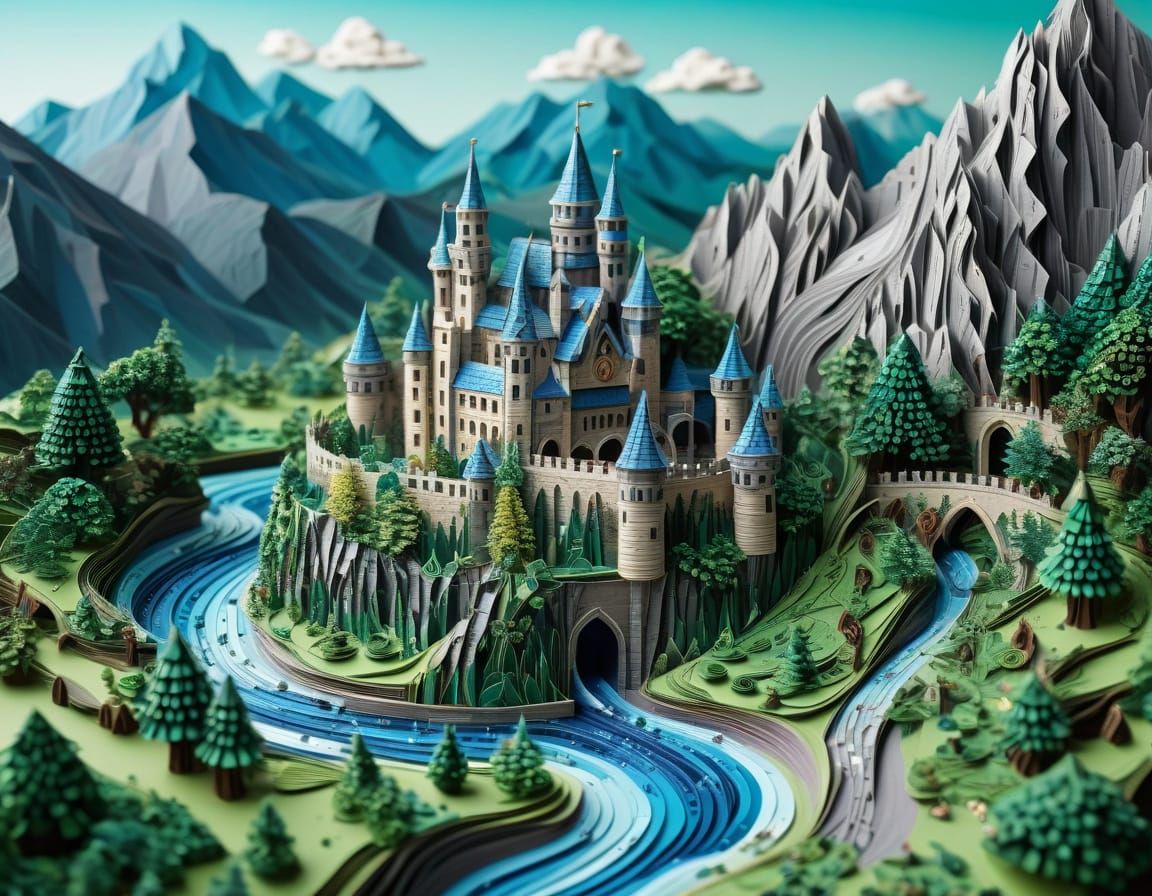 Pixelated Quilling Art: Medieval City with Paper Castle