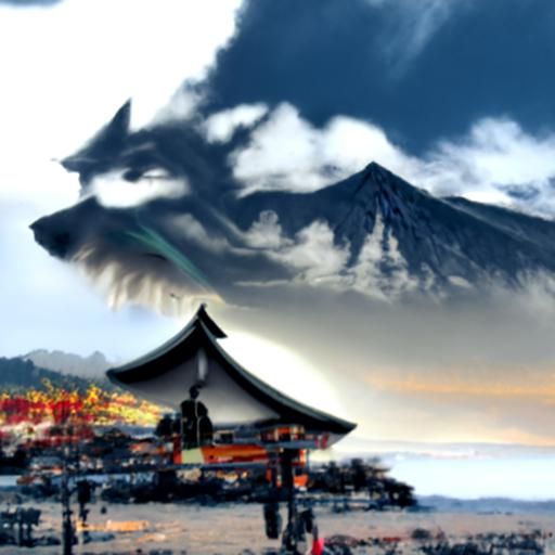Samurai Wolf with Mount Fuji