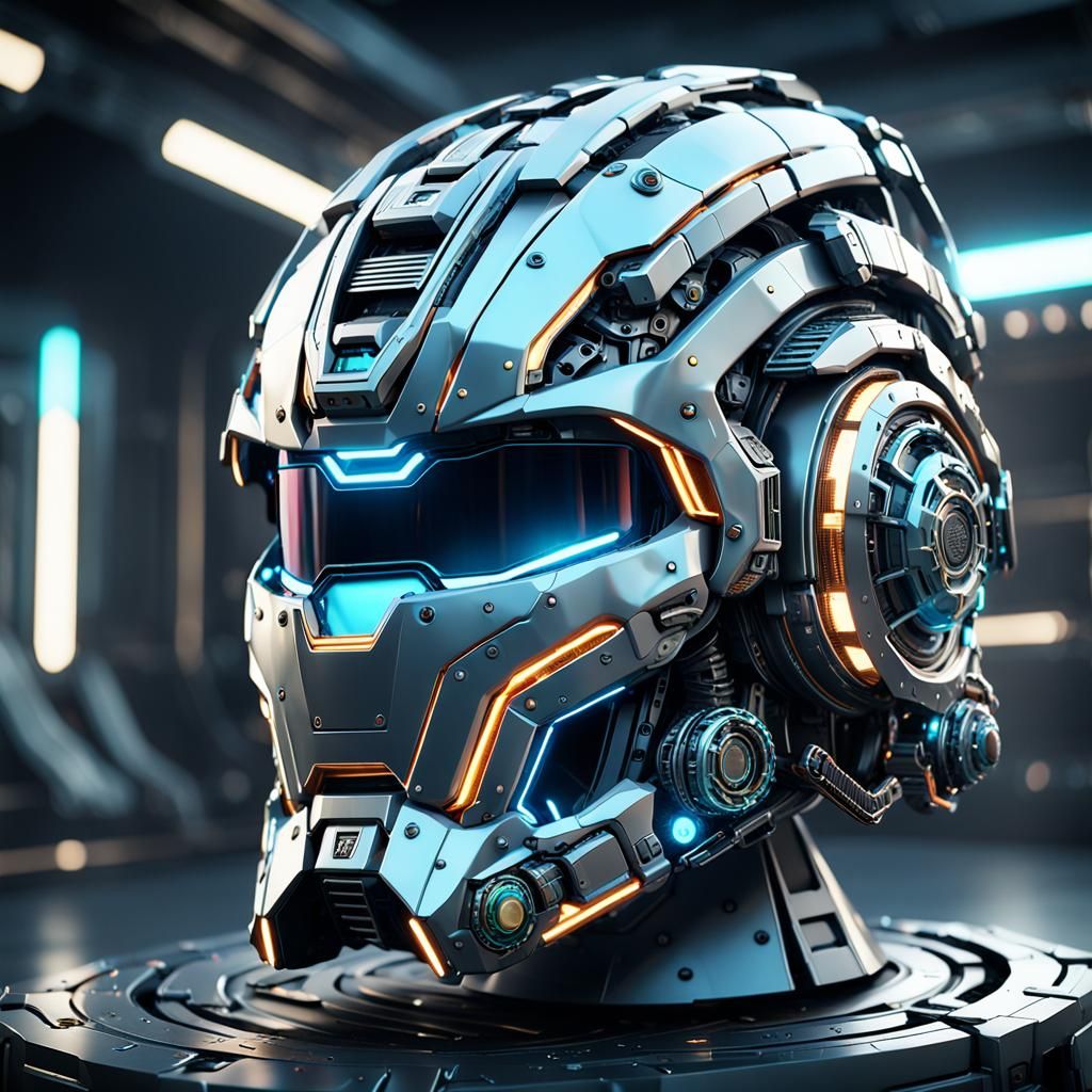Cyber Helmet with Lasers in Sci-Fi Style