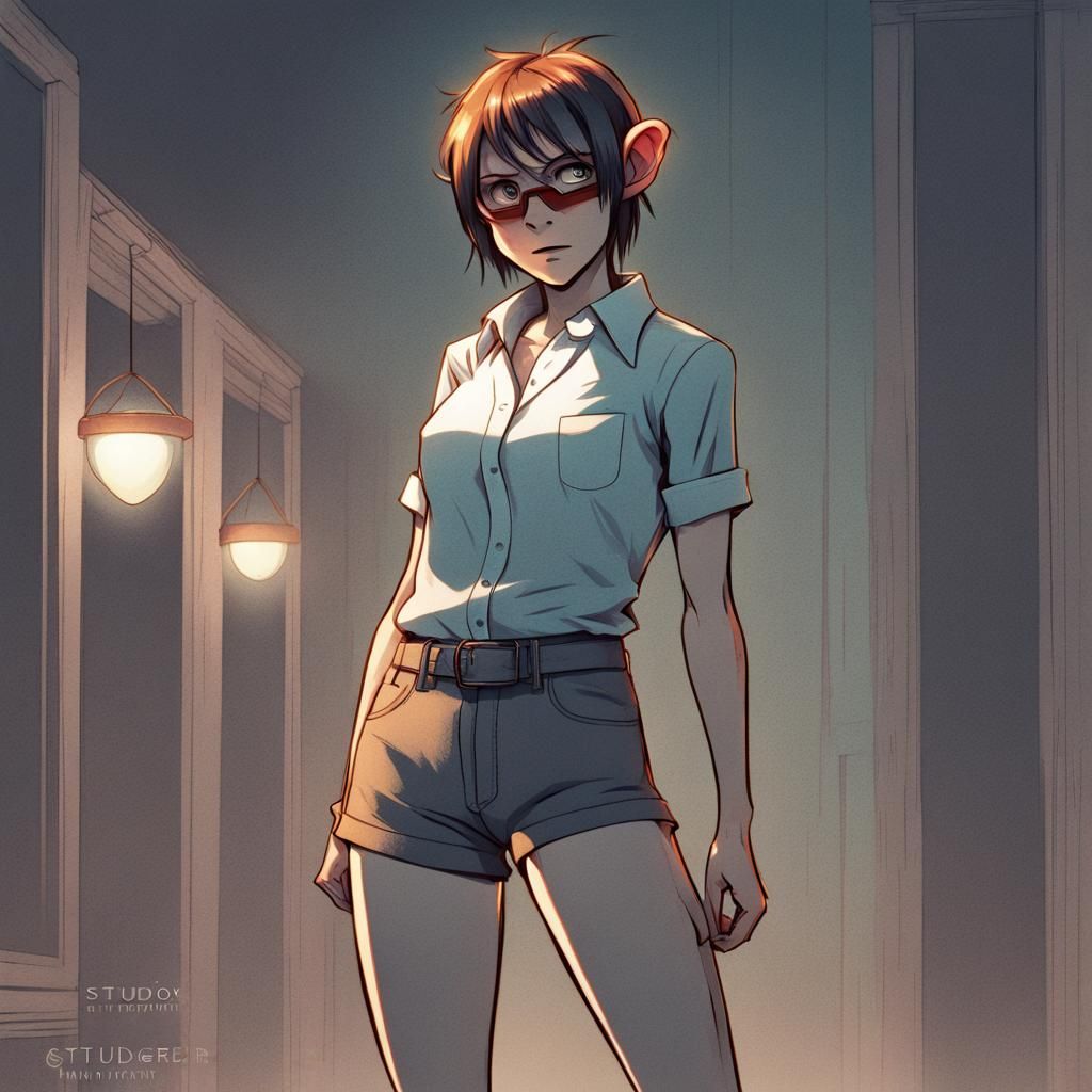 Anime Monkey Woman in Cel-Shaded Style